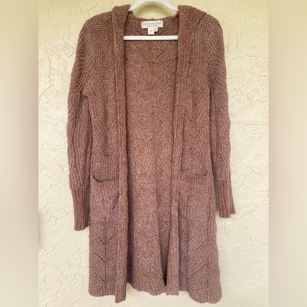 Saltwater LUXE Tan Knit Hooded Cardigan - Picture 2 of 7